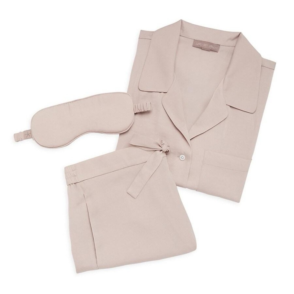 Barefoot Dreams Washed Satin Pajama Short Sleeve and Shorts Set M Light Pink